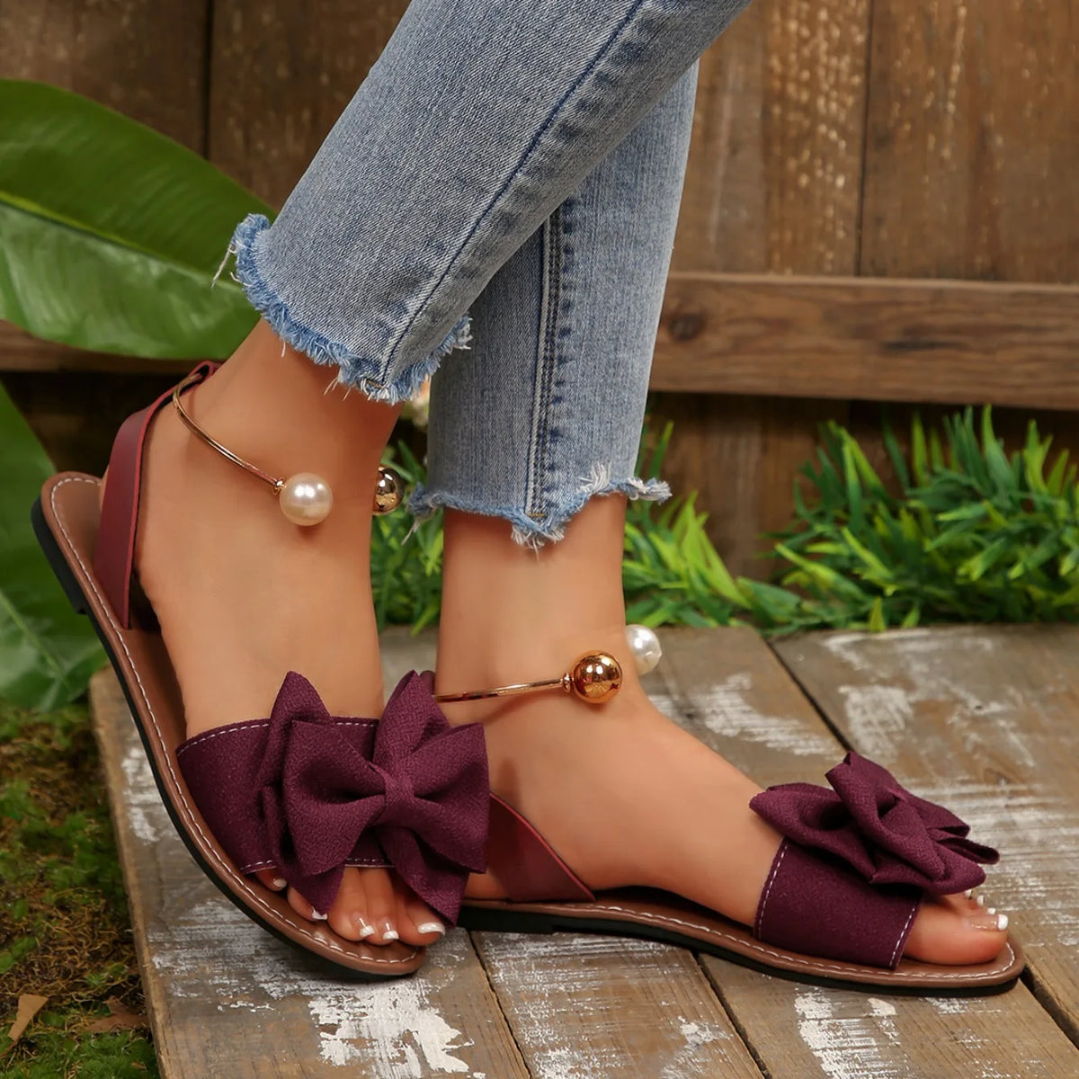 Lightweight Casual Beach Bow Tie Flat Sandals for Women