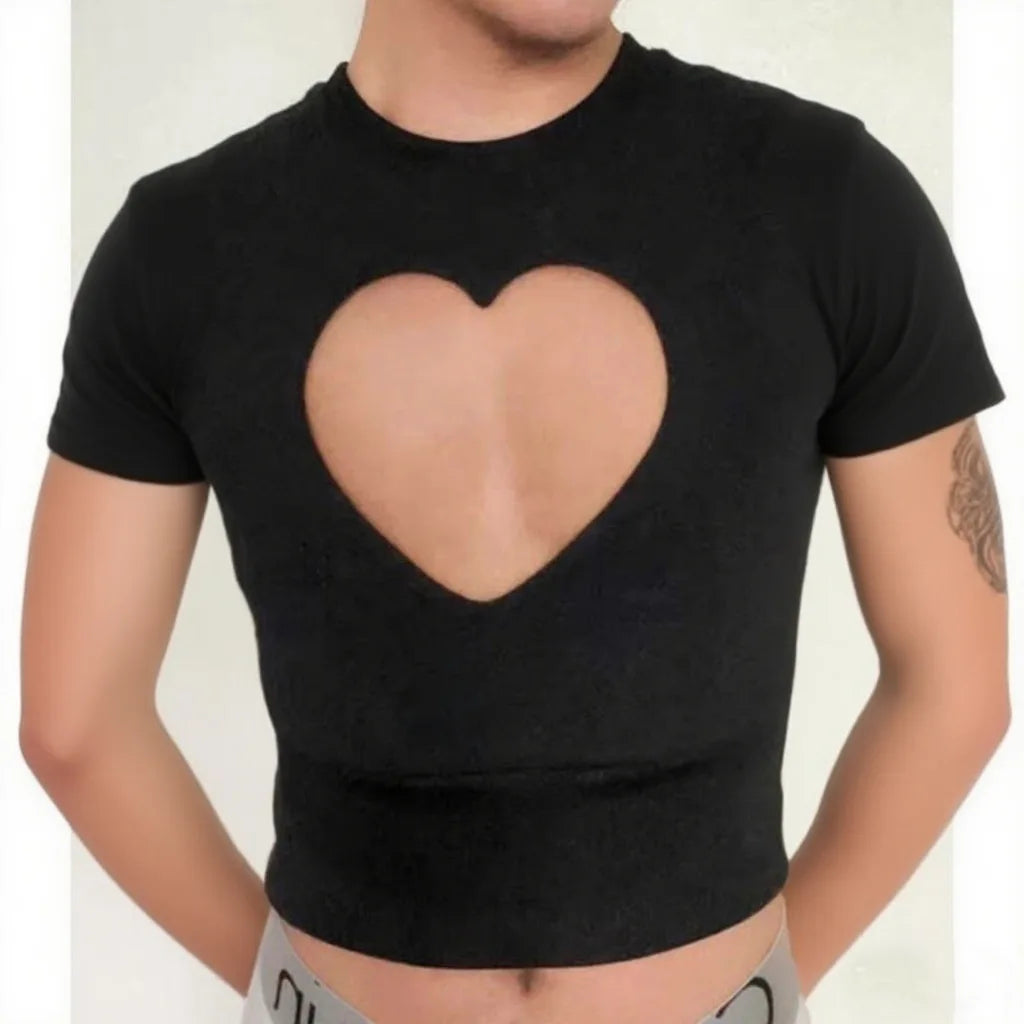 Love Heart Hollow Out Short Sleeve T Shirt for Women