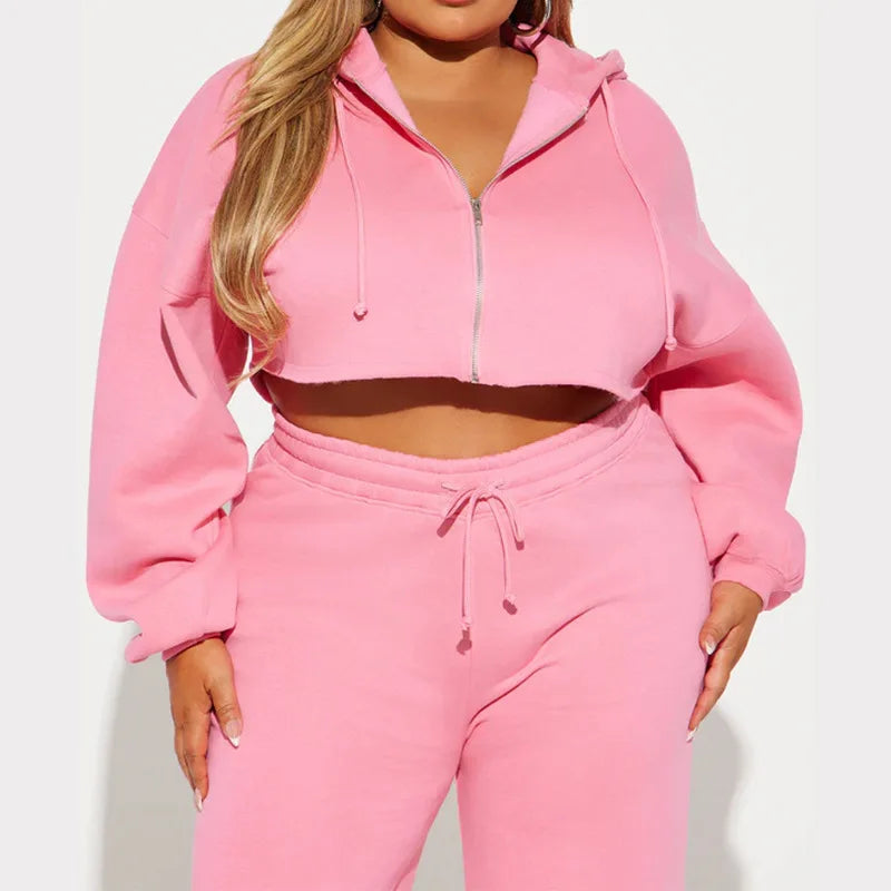 Hooded Cropped Sweatshirt And Long Pants Set for Women