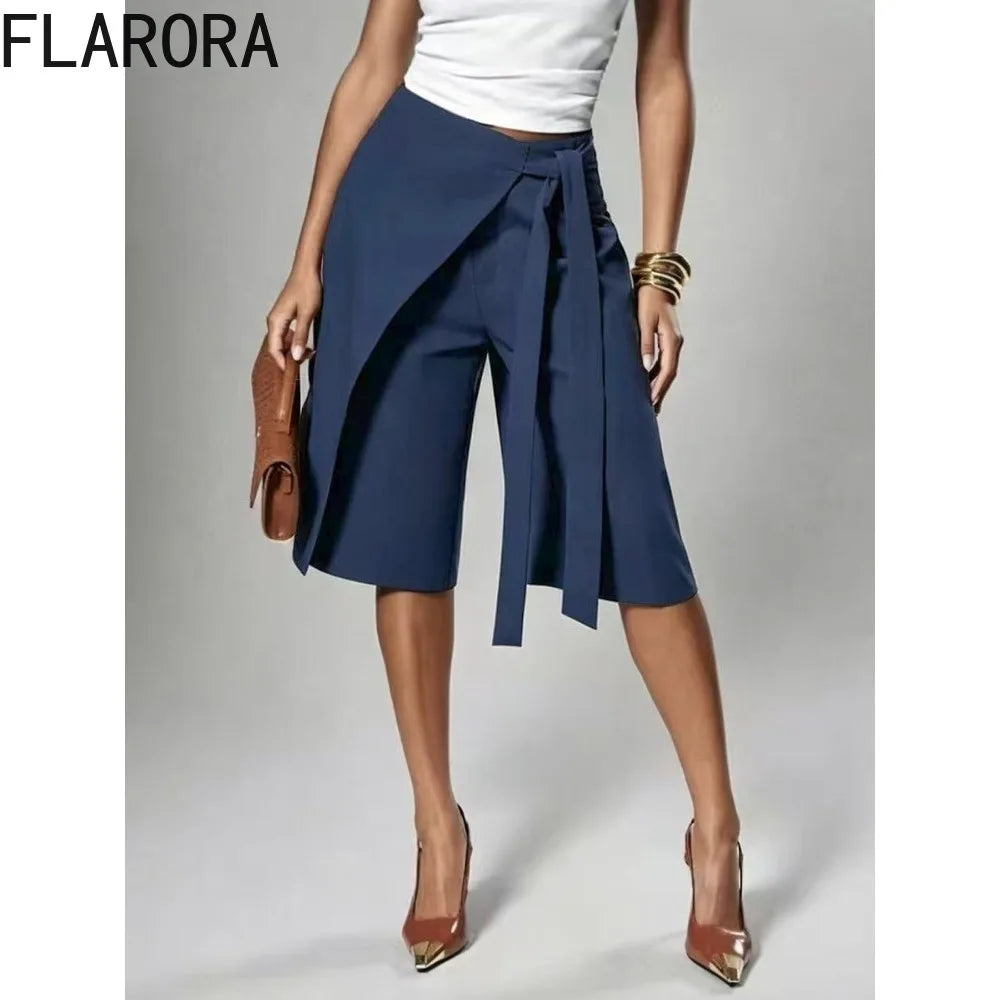 Patchwork Elastic Waist Wide Leg Pants for Women