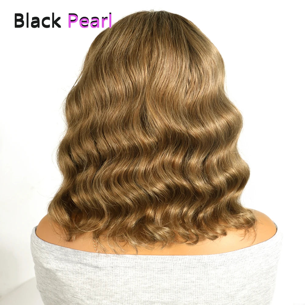 Honey Blonde Shadow Root Body Wave Bob Lace Front Wig for Women