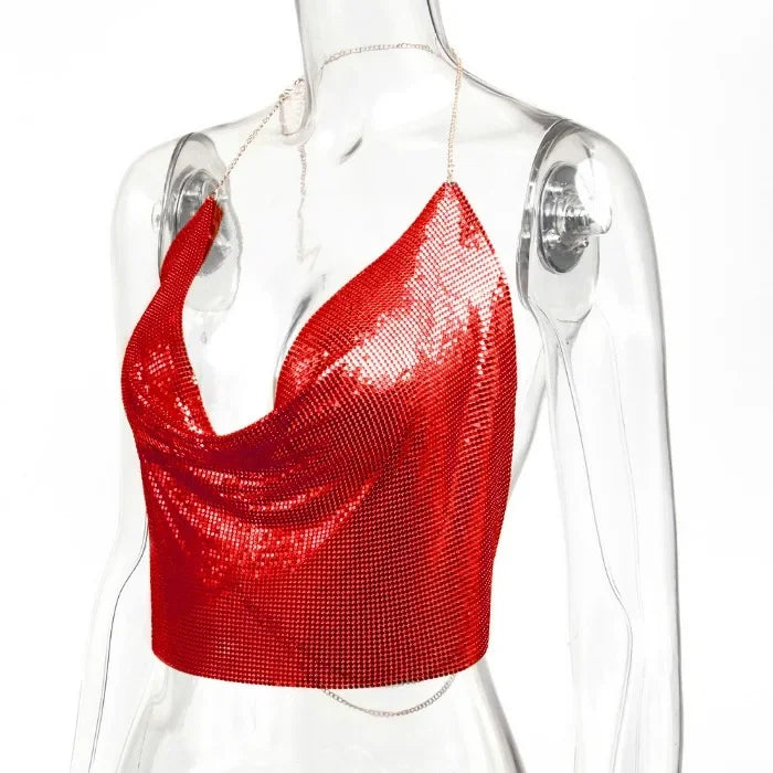 Tank Top Women Metal Sequin Camisole Party Nightclub Music Festival Sleeveless Sexy Vest for Female Streetwear 2025 Summer New