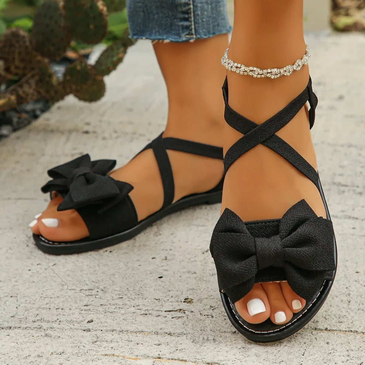 Lightweight Anti-Slip Bow Tie Flat Sandals for Women