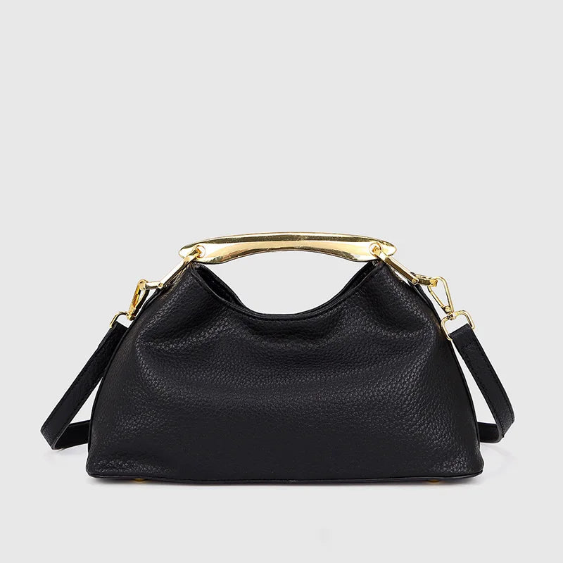 Luxury Texture Women's Bag Lychee Pattern Metal Handle Shoulder Bag Evening Clutch Bag Fashion Designer Half-moon Crossbody Bag