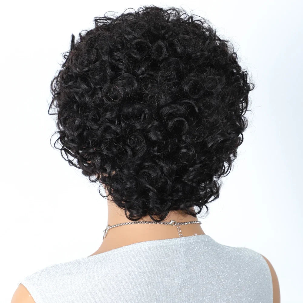 Short Kinky Curly Pixie Bob Human Hair Wig for Women