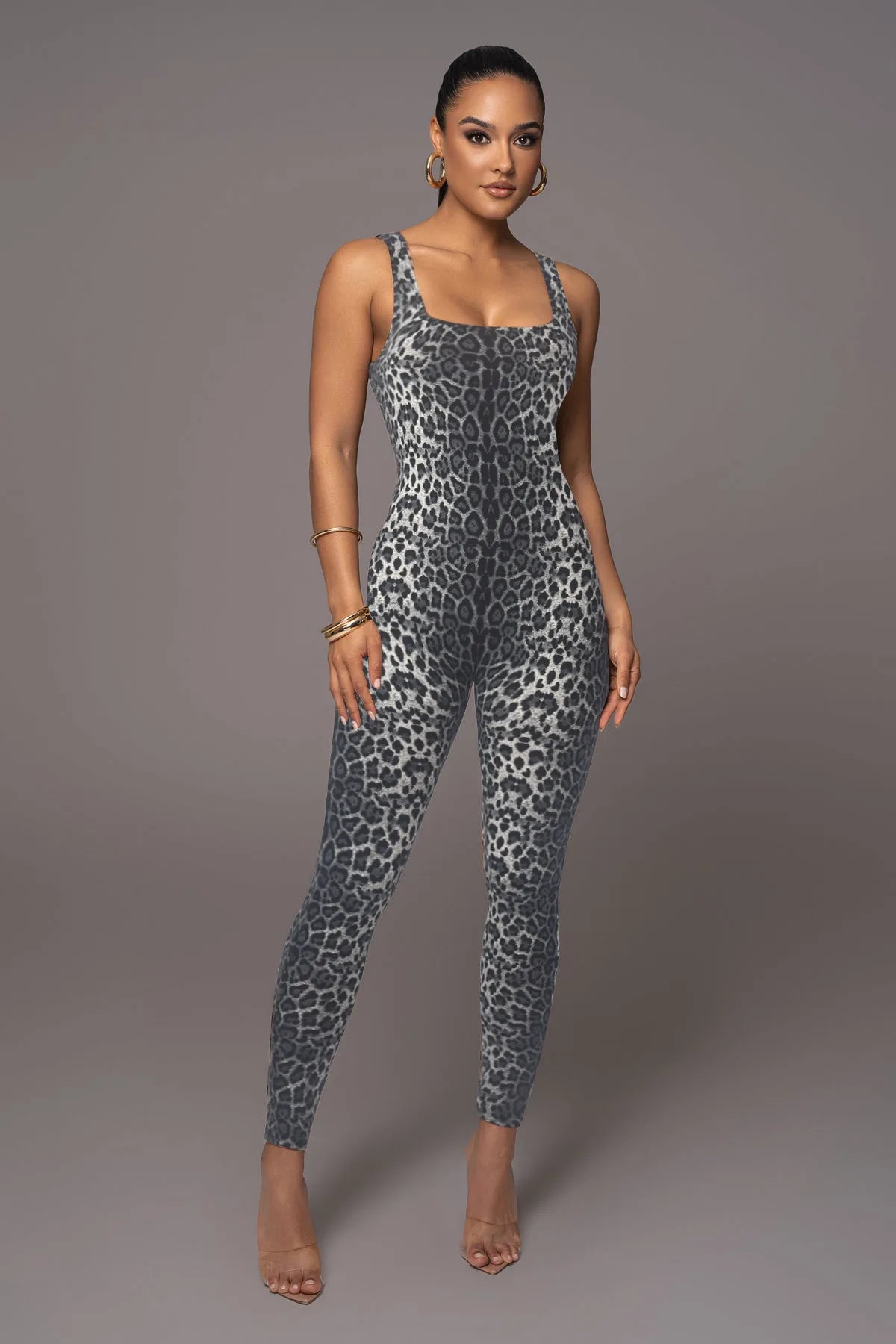 Leopard Print Sleeveless Bodycon Jumpsuit for Women
