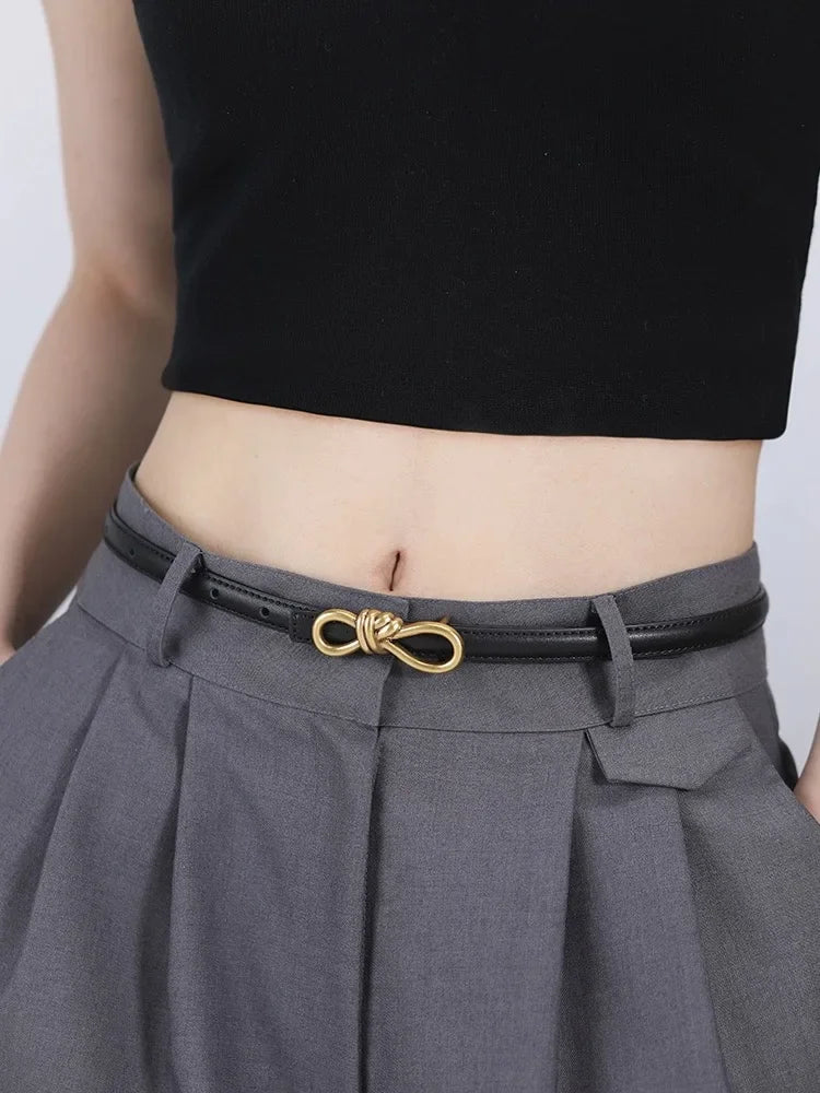 Vintage Genuine Leather Knot Buckle Belt