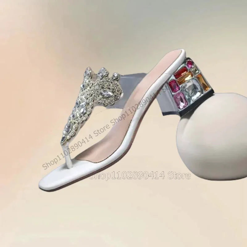 Colorful Crystal Decor Flip Flop Slippers for Women