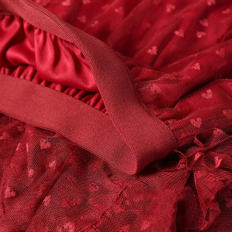 Romantic Vintage Jacquard Tulle Puff Skirt for Women