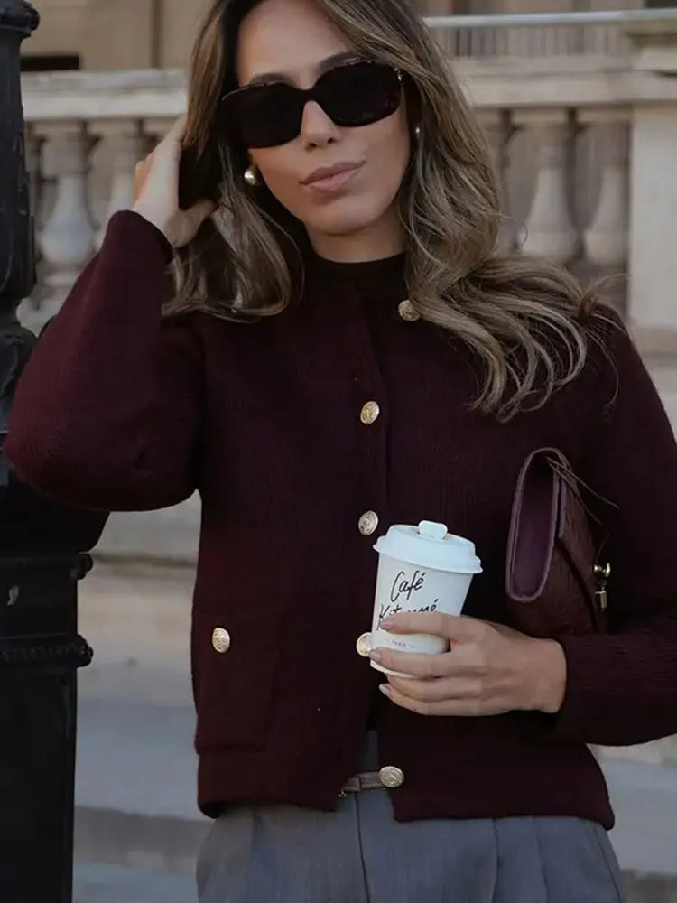Winter Slim Knitted Cardigan with Button Details for Women