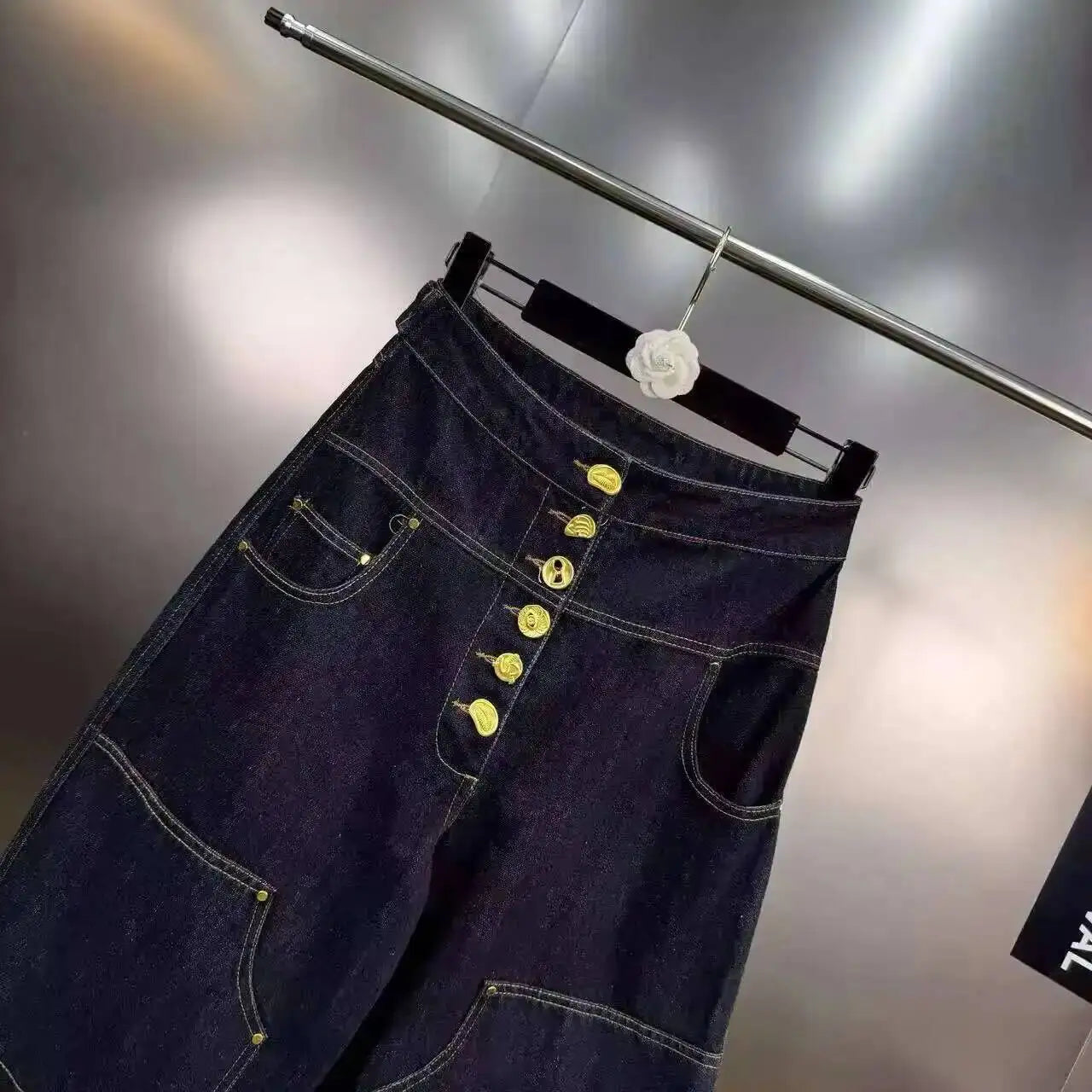ANJY Autumn New Women's Streetwear Y2K Chic Fashion Safari Style Niche Personality Spliced Button Jeans Casual Denim Pants A7689