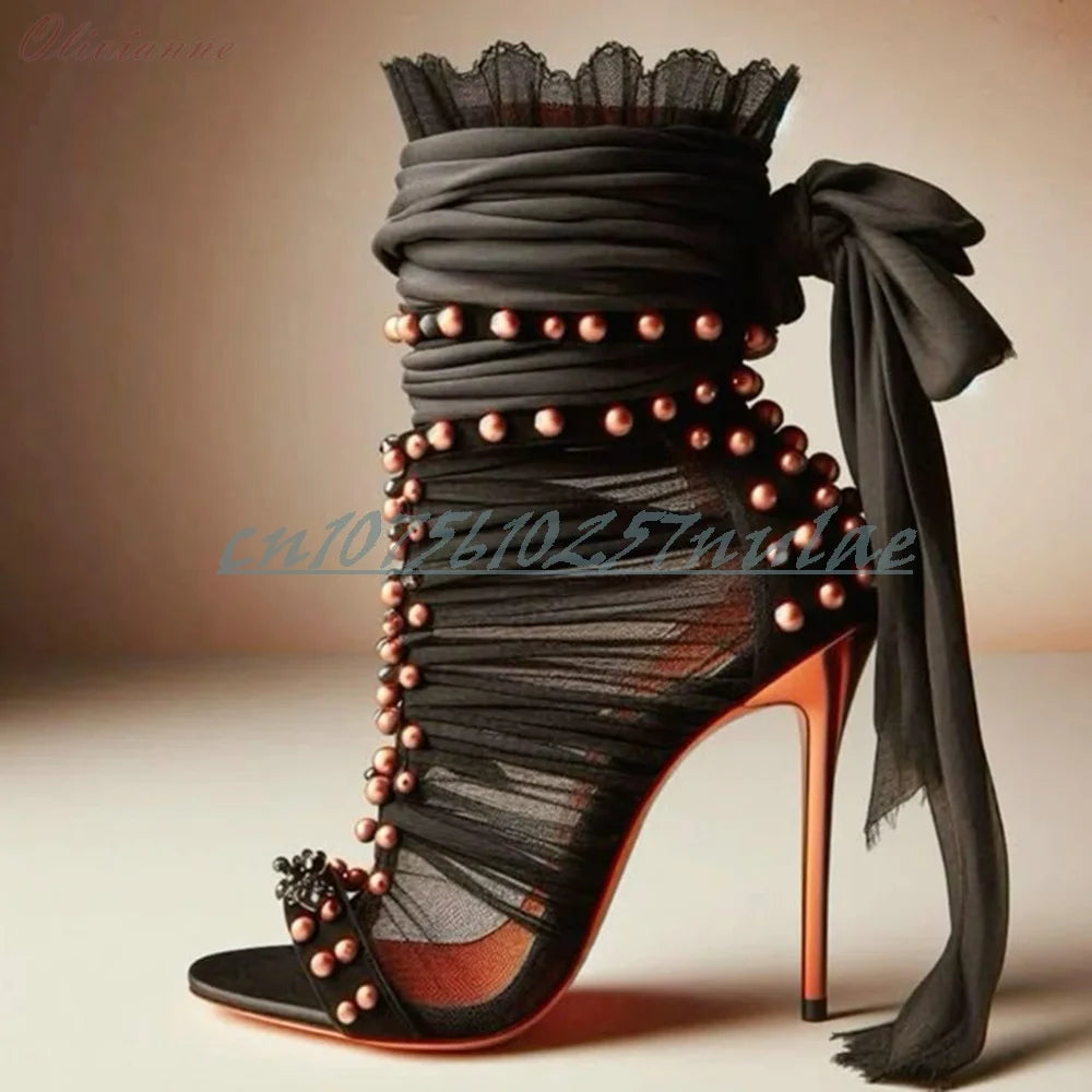 Sleek Rivet Embellished Stiletto Sandals for Women