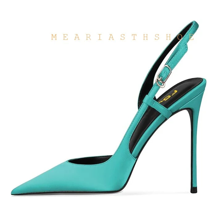 Black Lace Mesh Pointed Toe Side Open Slim High Heel Sandals For Women