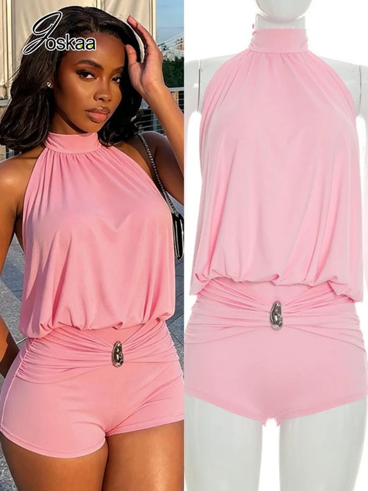 Halter Lace-Up Bodycon Romper