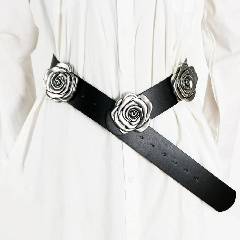 Statement Camellia Floral Wide Waist Belt for Women