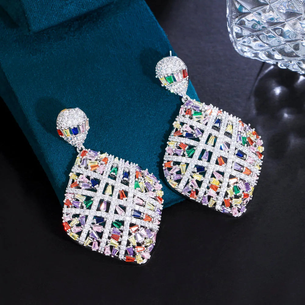 Colorful Cubic Zirconia Cross Earrings