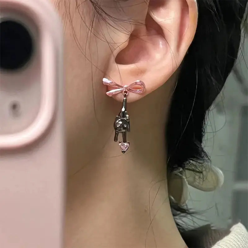 Silver Tone Cat Stud Earrings
