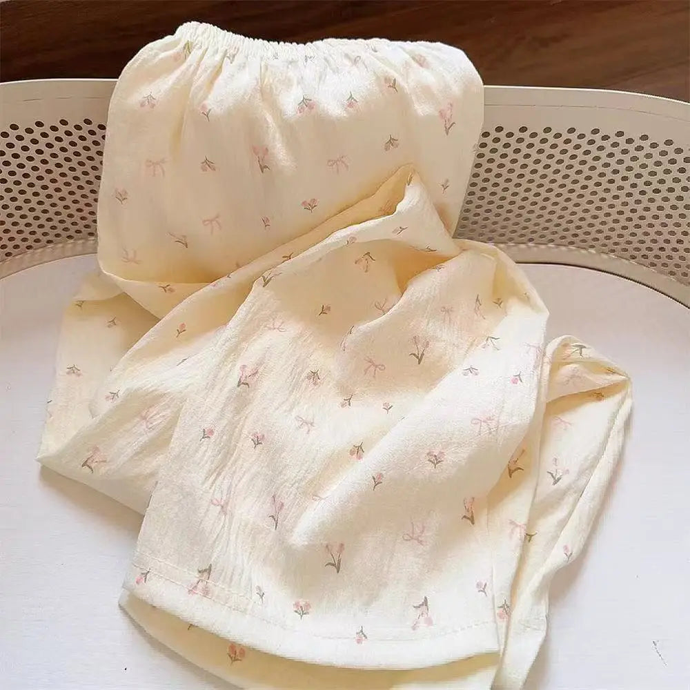 Floral Lace Bow Cardigan Pajama Set