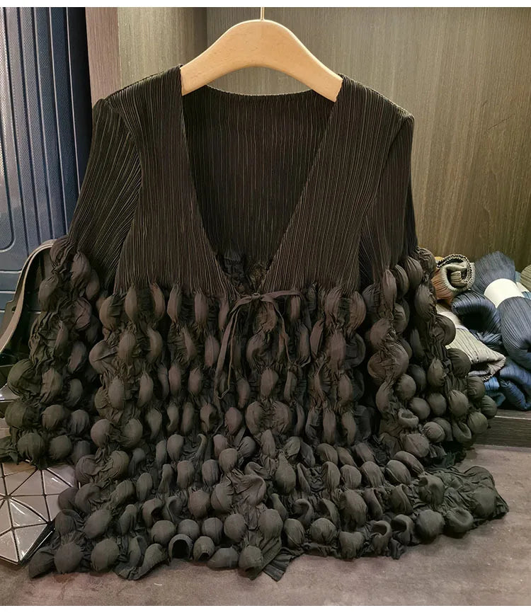Elegant Lace Up Pleated Long Sleeve Coat for Women