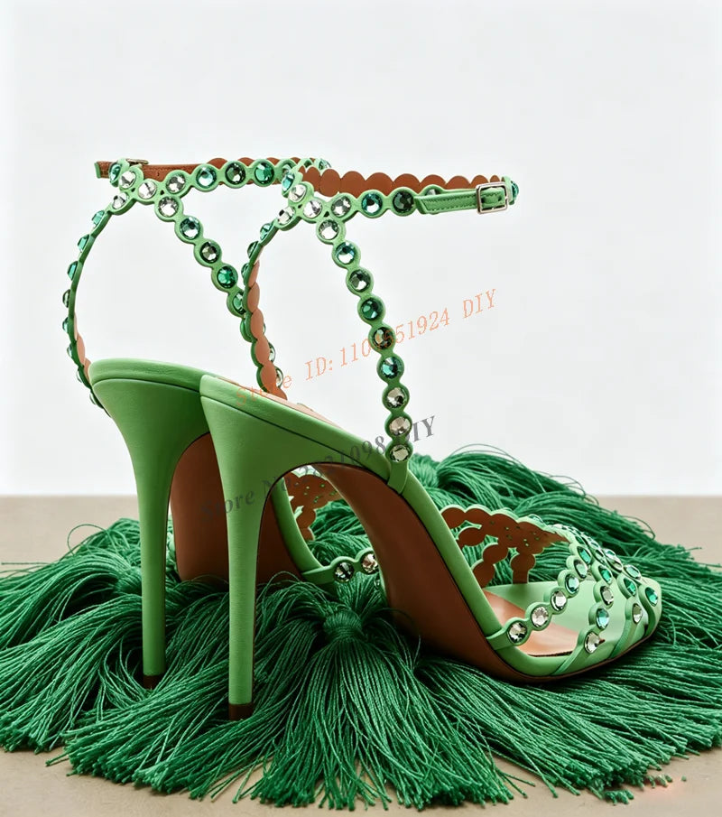 Crystal Embellished Strappy Leather Sandals for Women