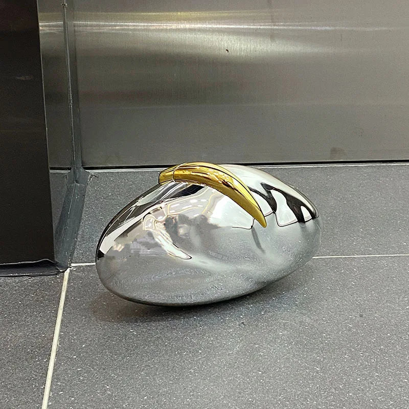 Shiny Egg Shaped Acrylic Hard Shell Clutch Bag for Women