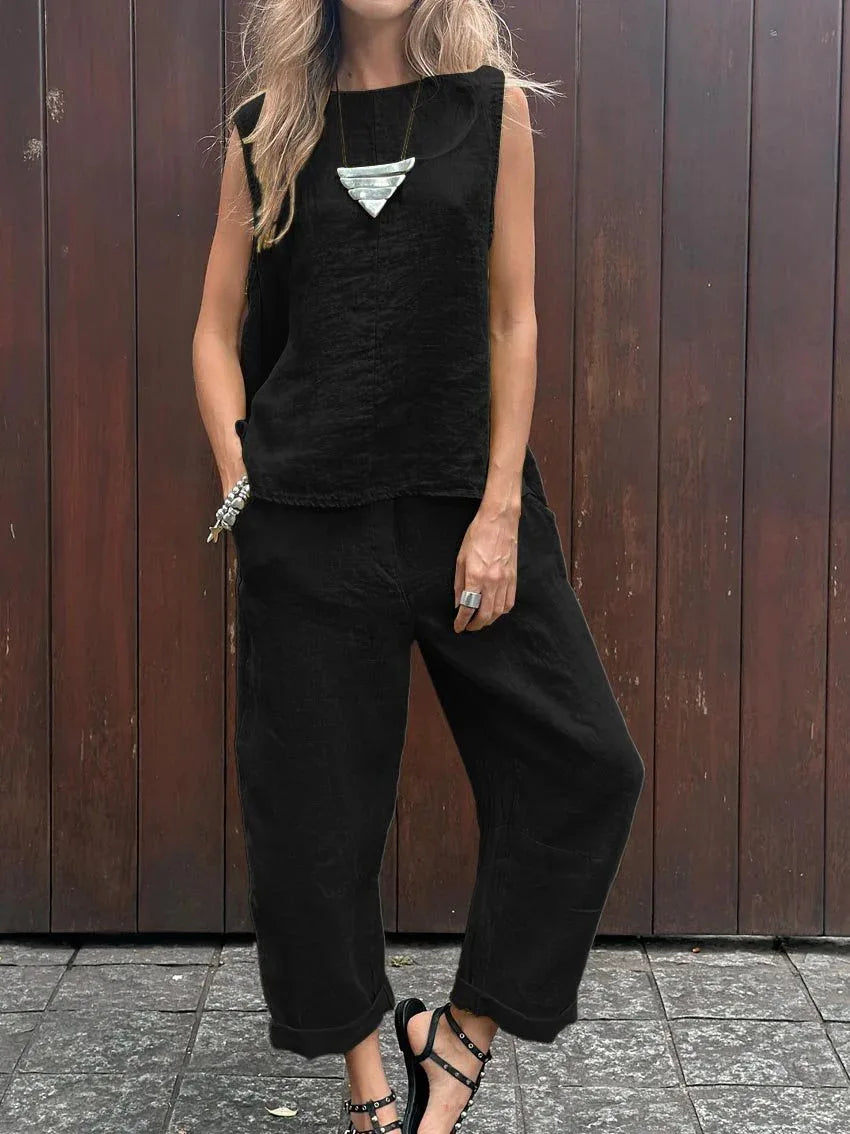 Casual Solid Color Tank Top and Pant Set for Women