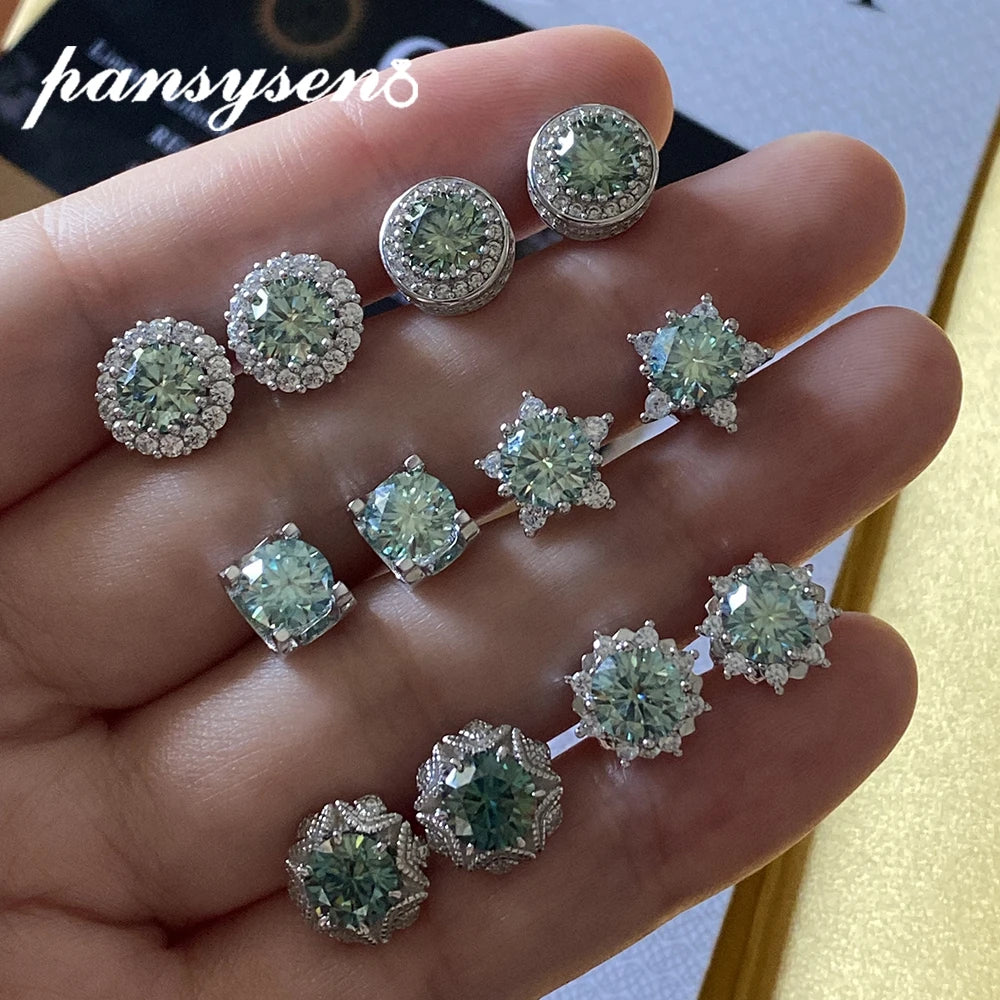 Stud Earrings With Blue Green Moissanite 2 Carat Total Elegant Timeless Style Gift