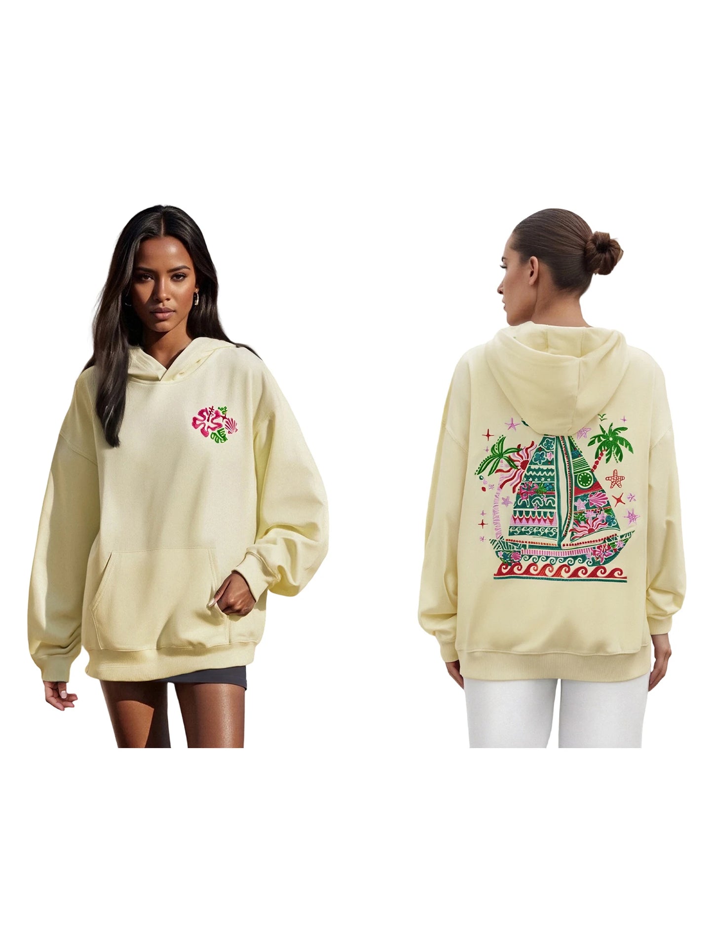 Women's Spring Autumn Hooded Sweatshirt Long Sleeve Pattern Embroidery Hoodie Pullover