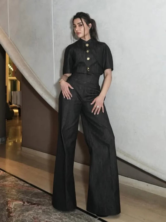 Standing Collar Jumpsuit Set