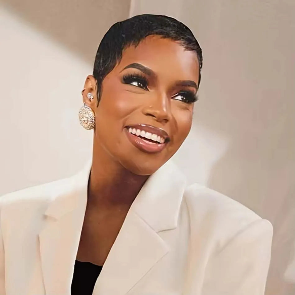 Natural Short Pixie Cut Curly Brazilian Remy Wig for Women