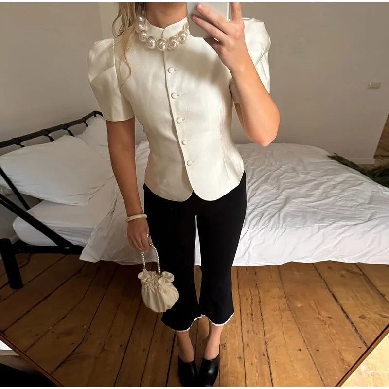 Stand Collar Puff Sleeve Coat