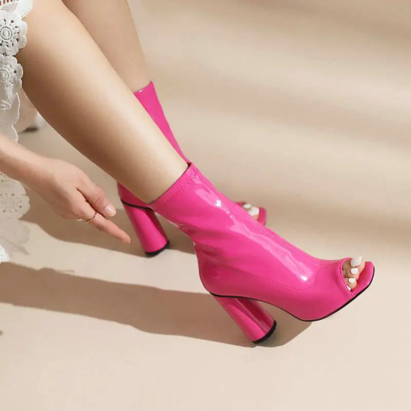 Chic Peep Toe High Heel Ankle Boots