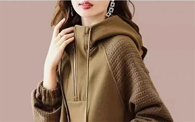 Sweatershirt Japanese Cotton Jacket Women's Autumn And winter New Female Coat Hooded Long-Sleeved Coat Coffee Black Shirt Plus