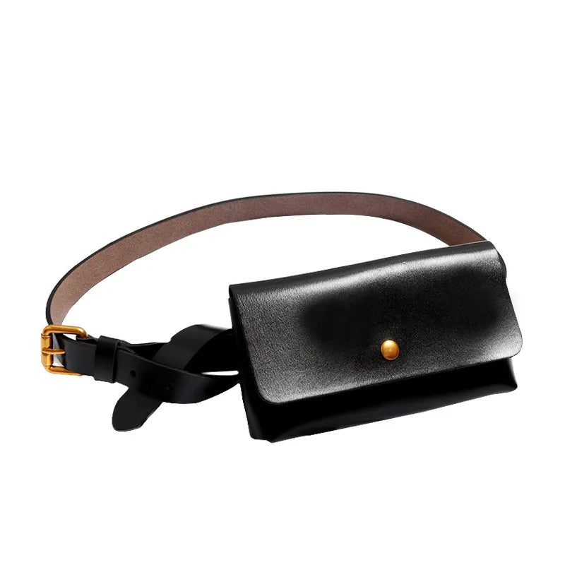 Minimalist Genuine Leather Waist Bag With Belt for Women