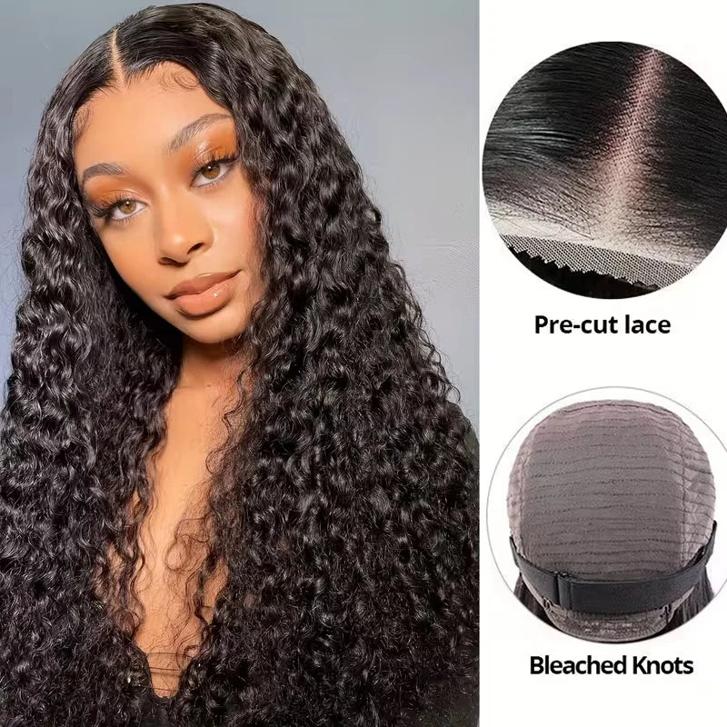 Glueless Deep Wave Pre Plucked Transparent Lace Front Wig for Women