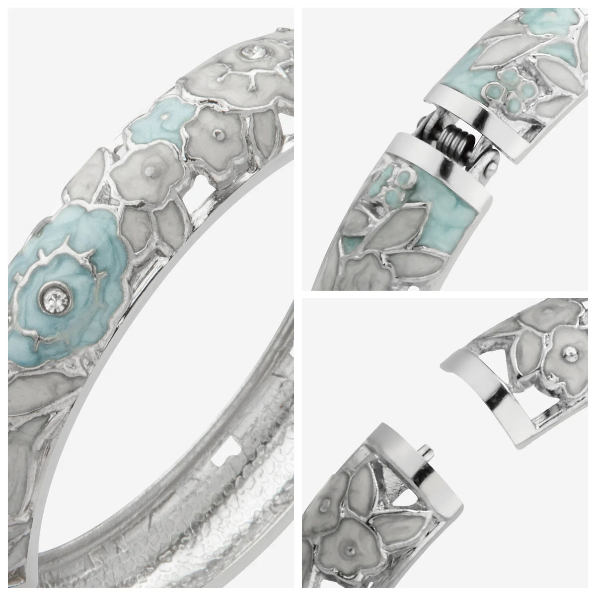 Enameled Rose Flower Cuff Bracelet