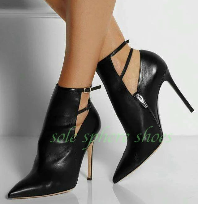 Punk Pointed Toe Buckle Strap Ankle Sandals for Women