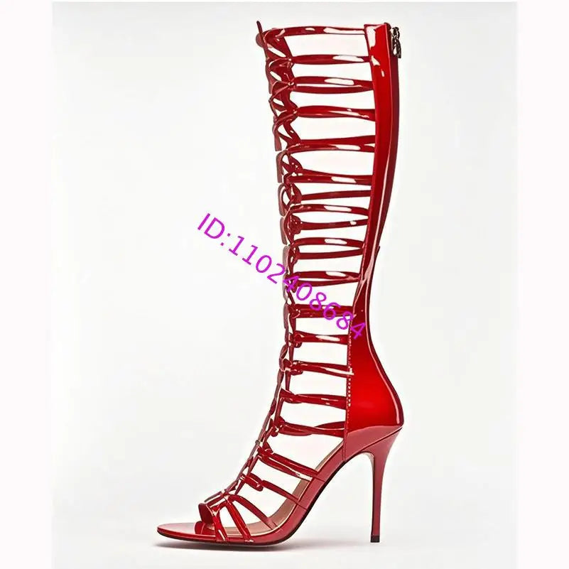 High Heel Metal Buckle Gladiator Knee Boots For Women