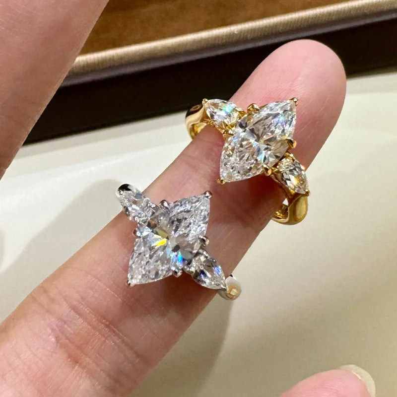 WUIHA Vintage 925 Sterling Silver Marquise Cut Lab Sapphire High Carbon Diamonds Gemstone Wedding Engagement Ring Fine Jewelry