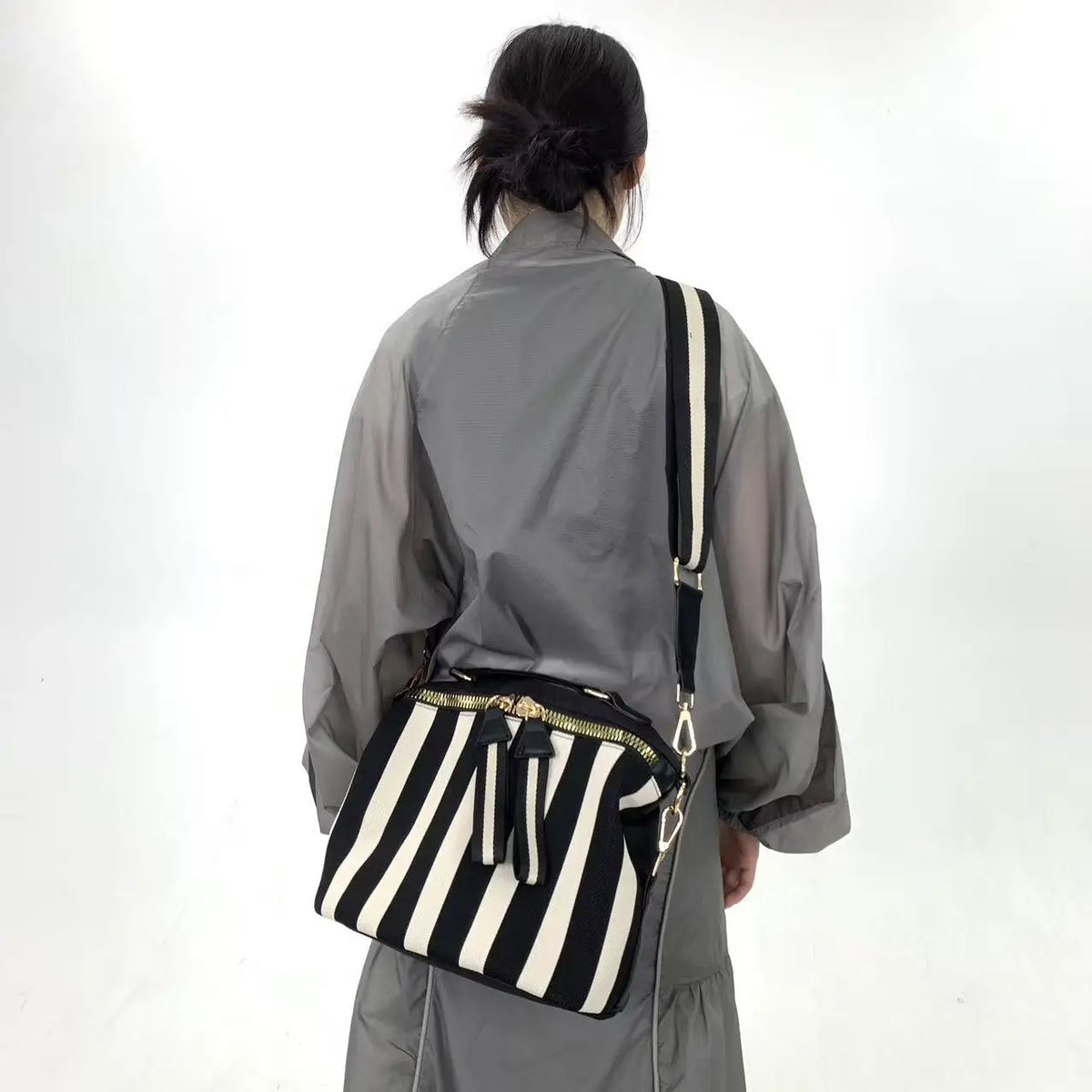 Quilted Striped Mesh Crossbody Shoulder Bag for Women