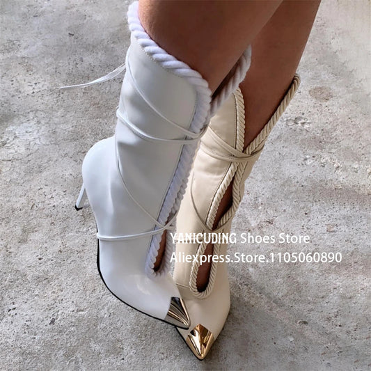 Metallic Pointed Toe Stiletto Boots