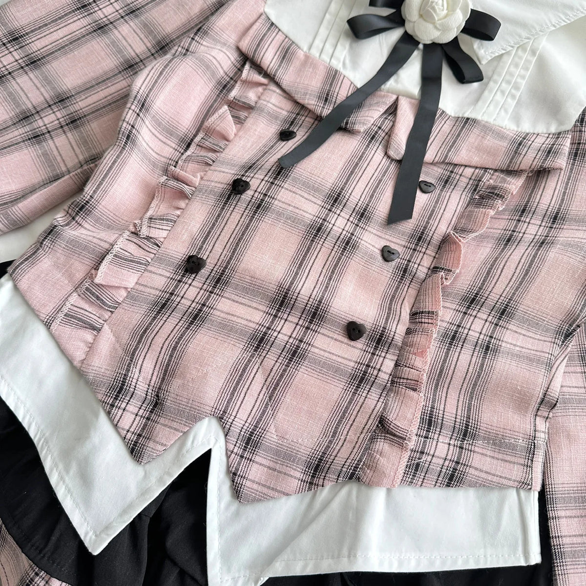 Pink Plaid Two Piece Uniform Set