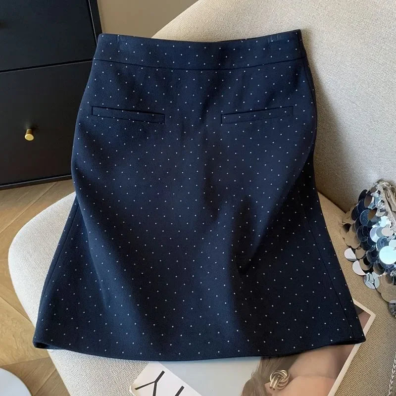 Polka Dot Print High Waist Slim Midi Skirt for Women