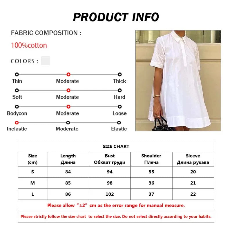 Oymimi Elegant White Cotton Dresses 2025 Woman Fashion Turn-Down Collar Half Sleeve Button Dress Casual Loose Mini Dress Female