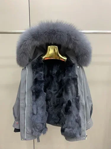 New Winter Fashion Female Parkas Korea Autumn Fox Collar Hooded Overcoat Removable Fox Fur Liner Coat Mid-long Outerwear Warm