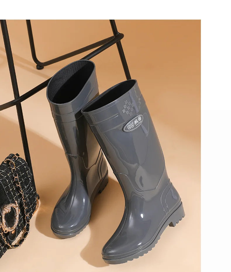Bright Green Knee High Rain Boots With Antislip Sole for Women