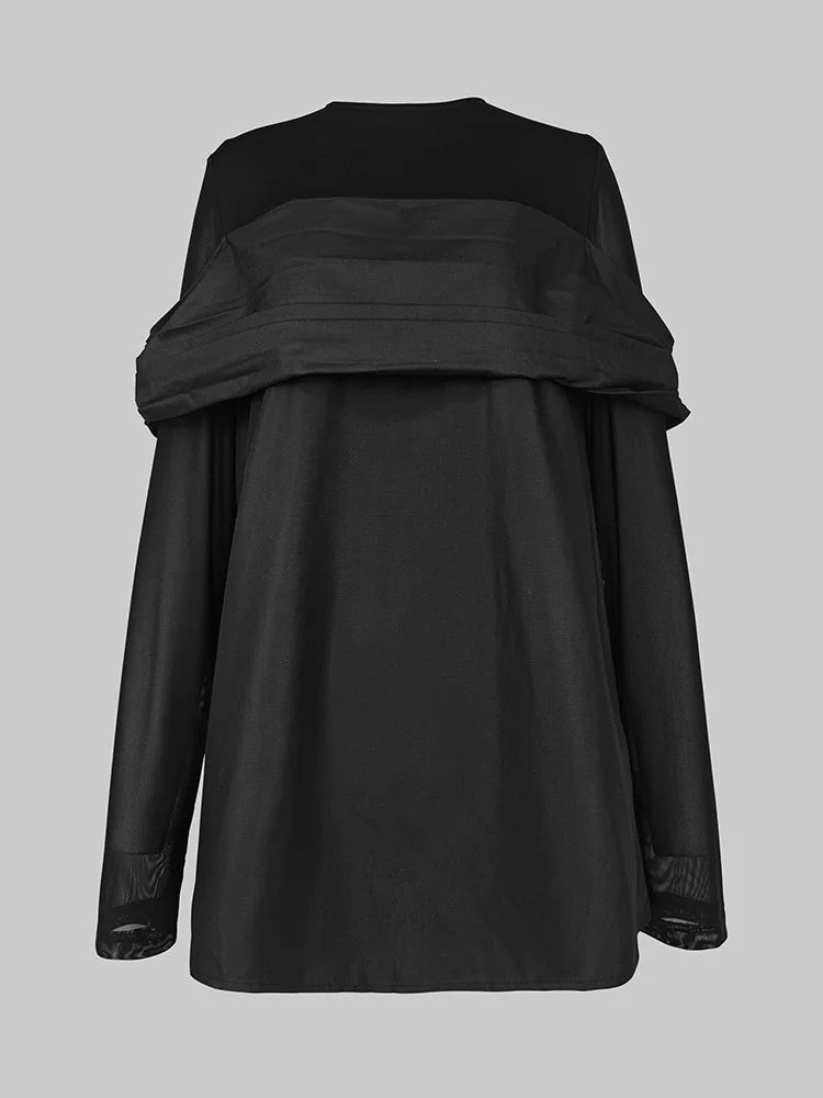 Beautyblue False Two Long Sleeves Tops Women Clothing 2025 New Spring See-Through Round-Neck Slimming Skinny T-Shirts Black Tee