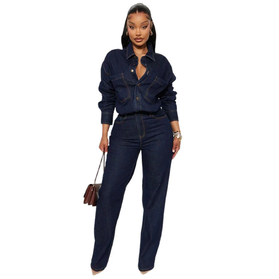 Washed Distressed Denim Jumpsuit