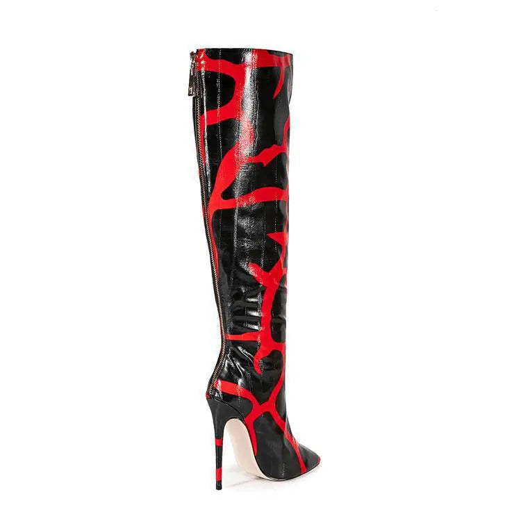 Fashion Stretch Back Zipper Stiletto Pointed Toe Knee High Boots for Women