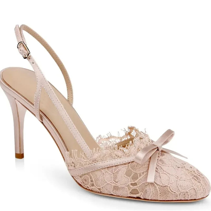 Butterfly Knot Slingback Pointed Toe Stiletto Heels for Women